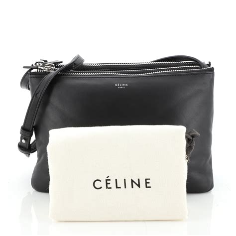 celine small black trio leather messenger bag